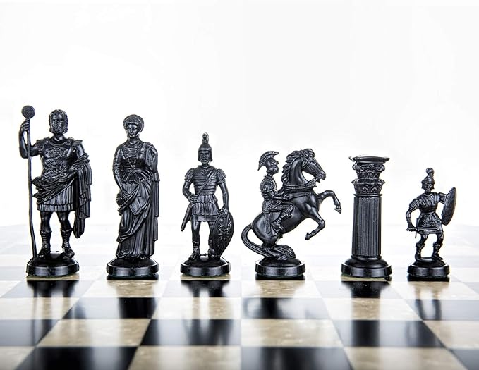 Plastic Chess Pieces RomanLegion 3 3/4 96 cm Black &amp Gold - Weighted Felted