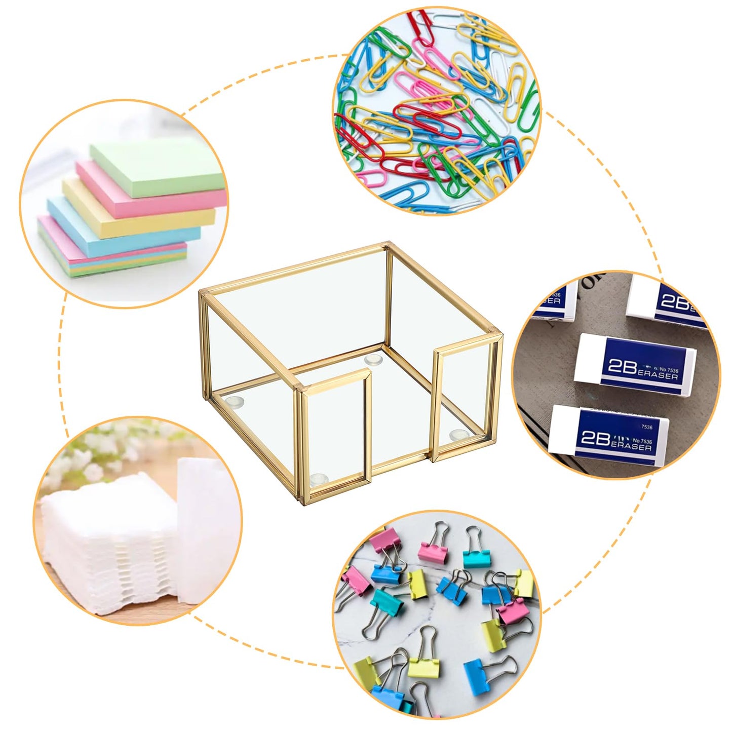 BTSKY Golden Glass Sticky Note Holder for 3x3 Inch Sticky Notes, Elegant Post It Note Dispenser with Non-Slip Pads Clear Notepad Holder for Desk Organization Planning, Home Office Decor