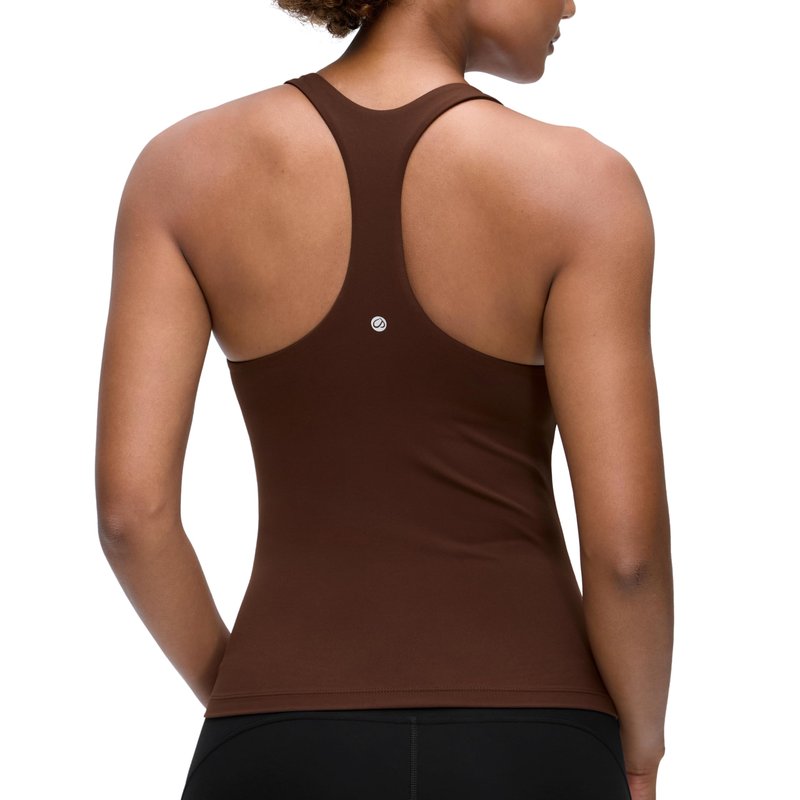 CRZ YOGA Butterluxe Workout Racerback Tank Tops for Women - Padded Athletic Spandex Yoga Shirts with Built in Bra Lava Brown X-Large