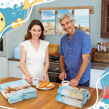 Breling Set of 6 Summer Beach Kitchen Towels Coastal Dish Towel Bathroom