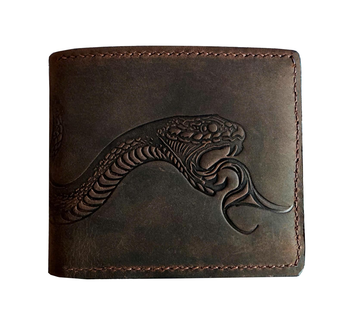 Mayan Corner - Authentical handcrafted wallet, bifold distressed leather gift, ID card wallet for dad - Snake