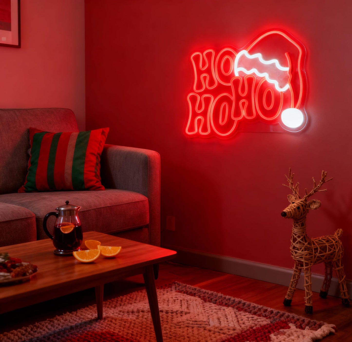 HoHoHo Neon Sign for Wall Decor Light Up Letters Led Sign Night Signs Christmas Party Signs Room Decorations Supplies for Home Bedroom Dorm