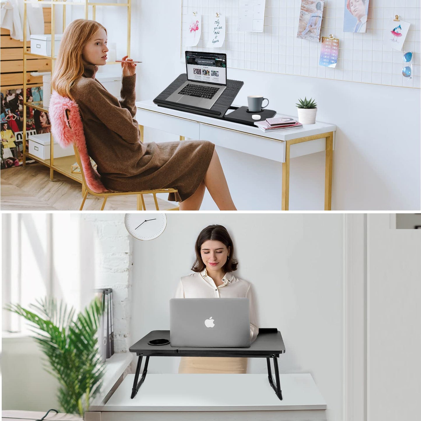 Laptop Desk for Bed Couch,Lap Desk for Laptop,Portable Laptop Stand for Desk,Small Adjustable Laptop Desk,Foldable Bed Table for Laptops and Writing, Bed Tray Table with Cup Holder(Black)