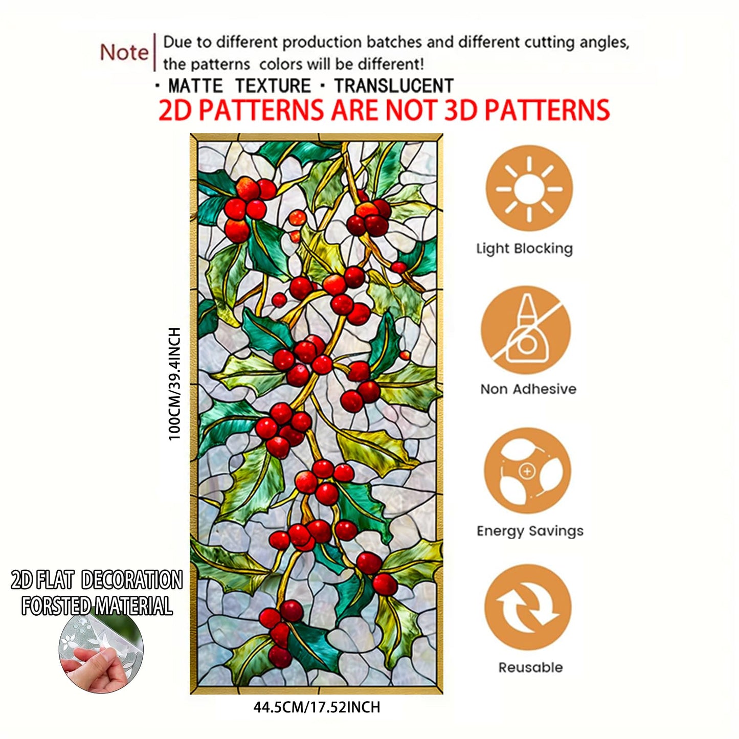 Nuxovilar Stained Glass Christmas Window Films, 17.5×39.7inch, Holiday Static Decorations for Seasonal Ambiance in Living Room, Office or Storefront - Red Mosaic Christmas Tree with Gold Star -Sparkle