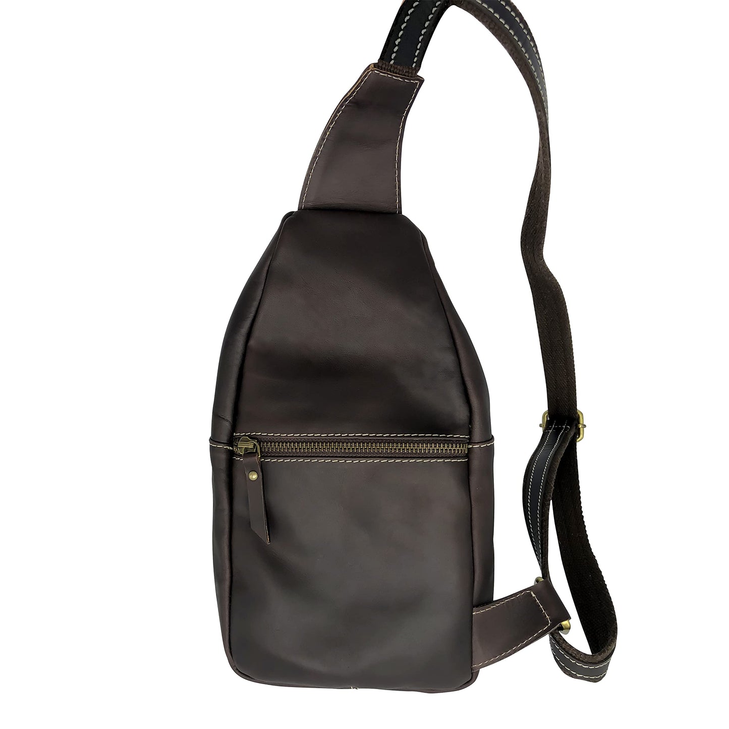 Dimarcy Leather Cross-body Sling Bag Casual Daypack Backpack Chest Shoulder Multi-Purpose Timeless Design Small Men (Dark Brown)