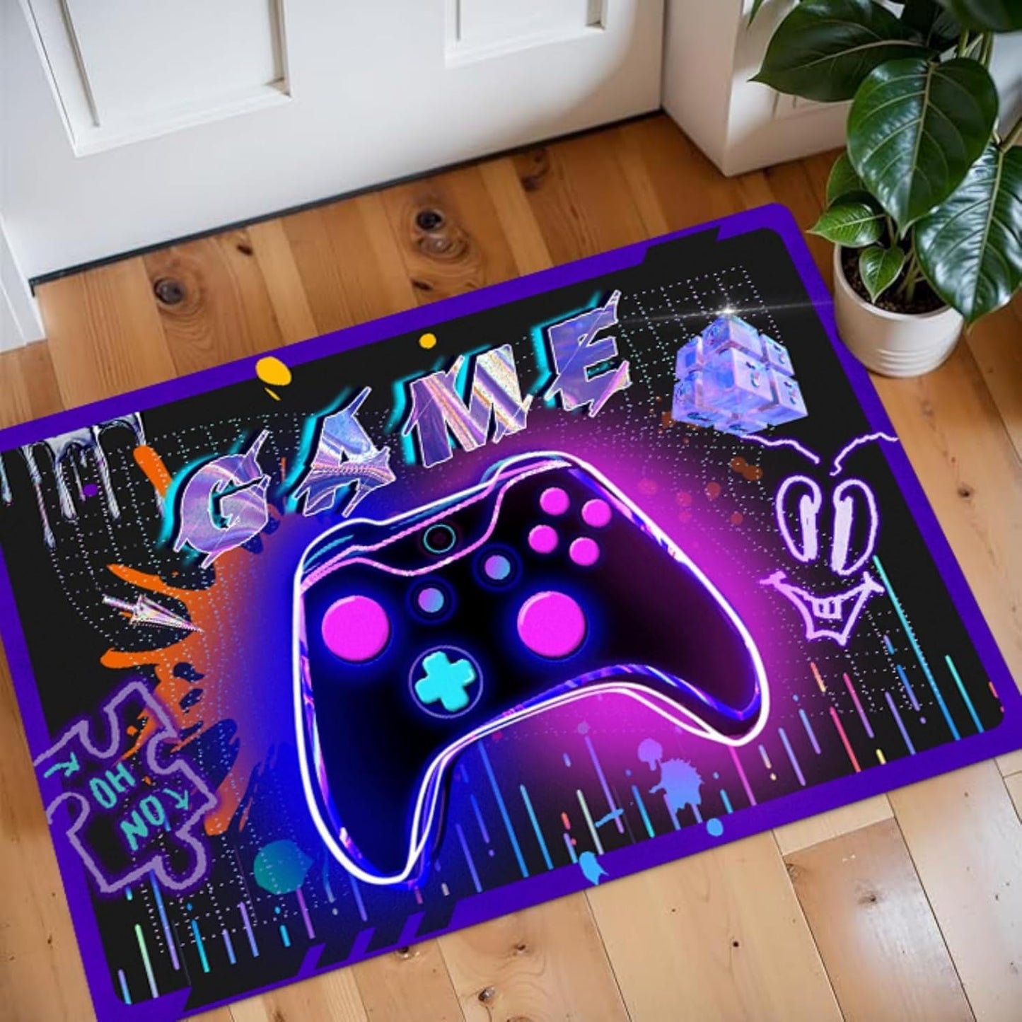 LYGLIGH Gaming Rug for Boys Room, Gamer Rugs, Better Non-Slip Dual-Layer Grip, Easy Clean Game Controller Rug for Entryway Bedside Desk, Gift for Teens Kids, 35''X24''