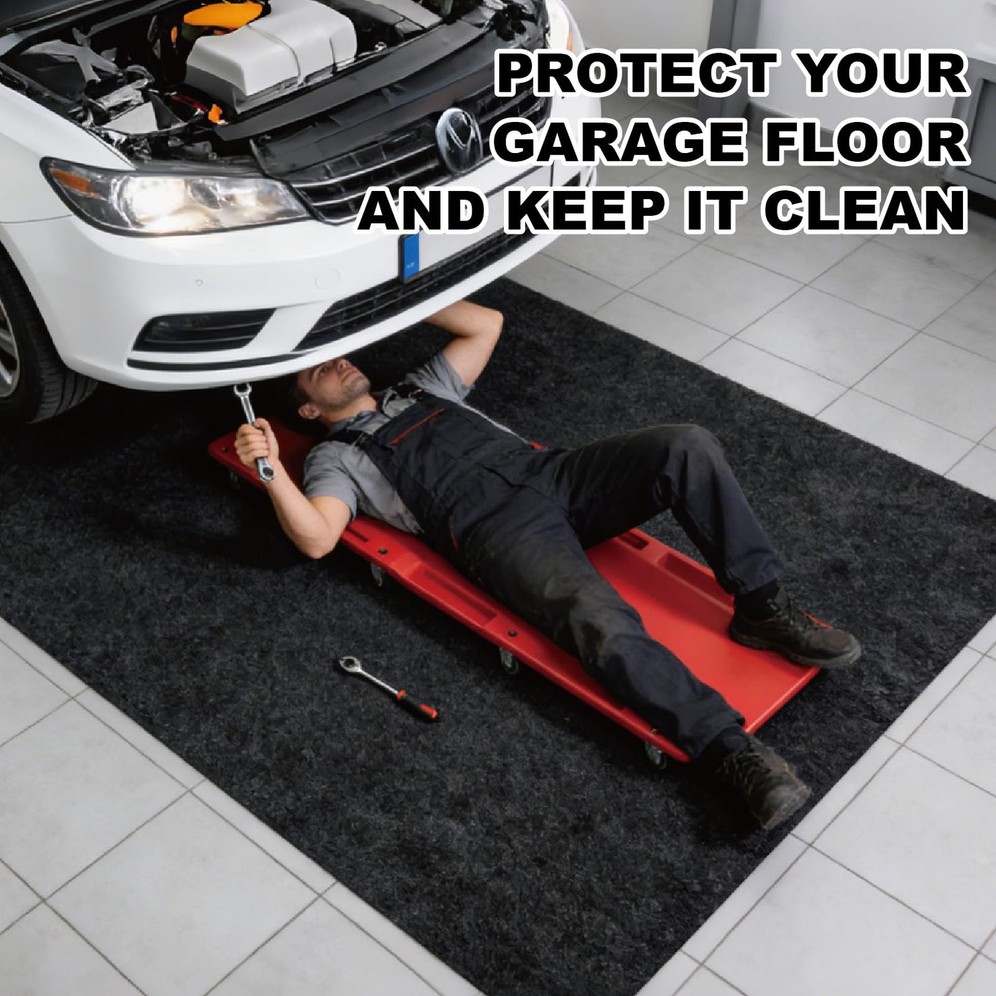 17' x 7.45' Garage Floor Mat for Under Car, Heavy-Duty Oil Spill Mat, Waterproof & Absorbent Garage Flooring, Non-Slip Protective Pad for Garage & Shop, Reusable & Washable with Adhesive Tape