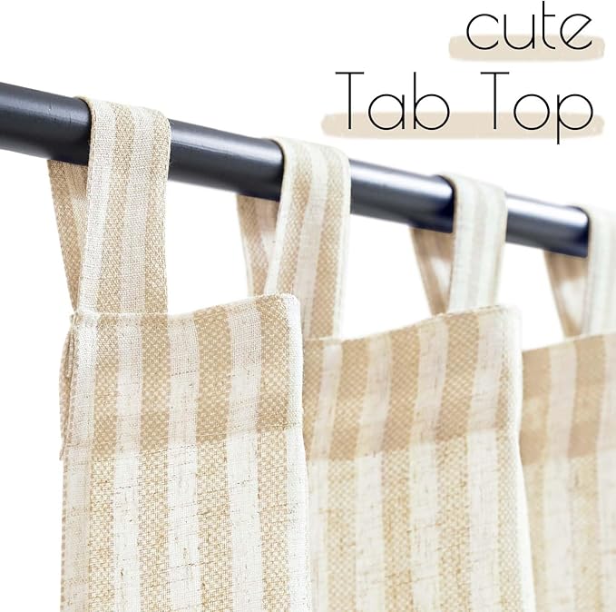 jinchan Tab Top Linen Kitchen Curtains 24 Inches Striped Tier Curtains Farmhouse Modern Cafe Style Small Window Treatments Airy Light Filtering Rod Pocket for Living Room Bathroom 2 Panels Beige