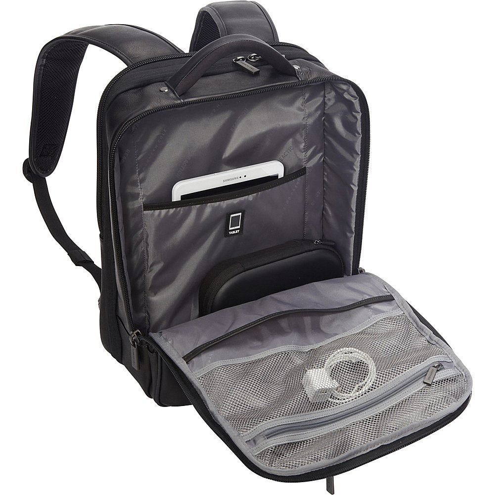 Kenneth Cole Reaction Manhattan Colombian Leather Slim 16" Laptop & Tablet Checkpoint-Friendly Anti-Theft RFID Business Book Bag Backpack, Black