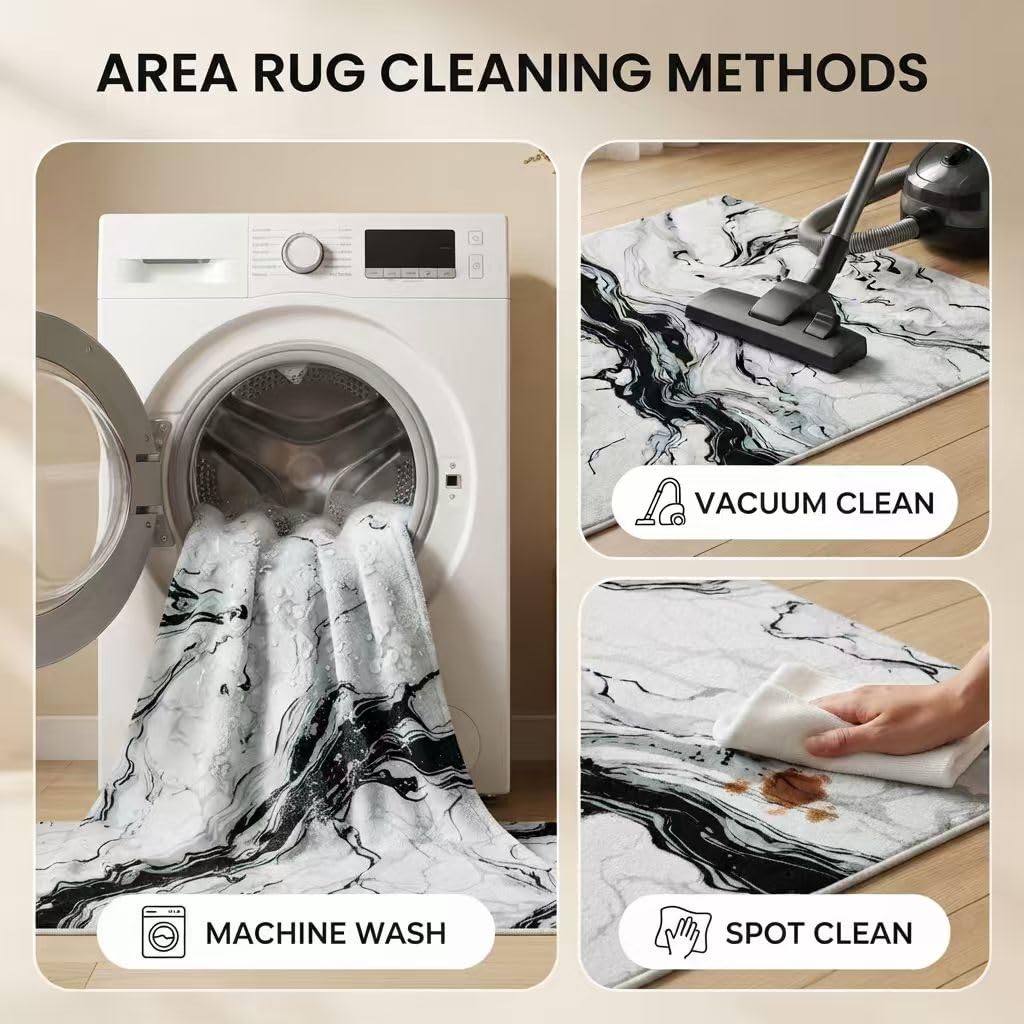 5x7 Modern Abstract Marble Pattern Liquid Style Rugs for Bedroom Living Dining Room Hallway Nursery Home Office Dorm Black White Light Teal Area Rug Machine Washable Durable Pet Friendly Carpet