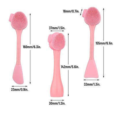 Silicone Facial Cleansing Brush 3 Pack, Beomeen 4 in 1 Handheld Face Scrubber for Deep Gentle Exfoliating, Double-Ended Face Wash Scrub Brush for Face Skincare and Massage (Green)