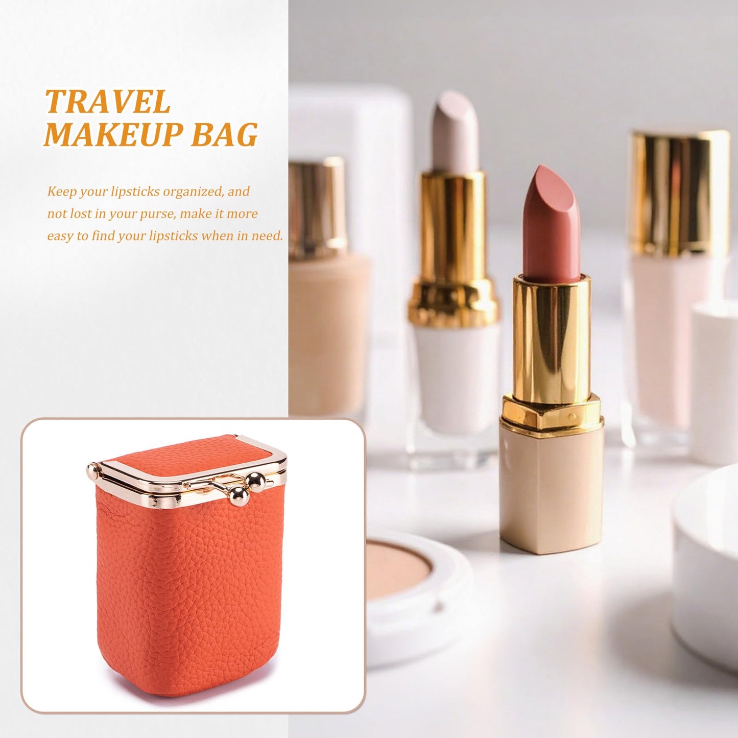 Axcvveiyi Genuine Leather Lipstick Case with Mirror, Travel Mini Durable Soft Cosmetic Bag for Women,Retro Kiss Lock Toiletry Bag Suitable Daily Touch-up (Wine Red)