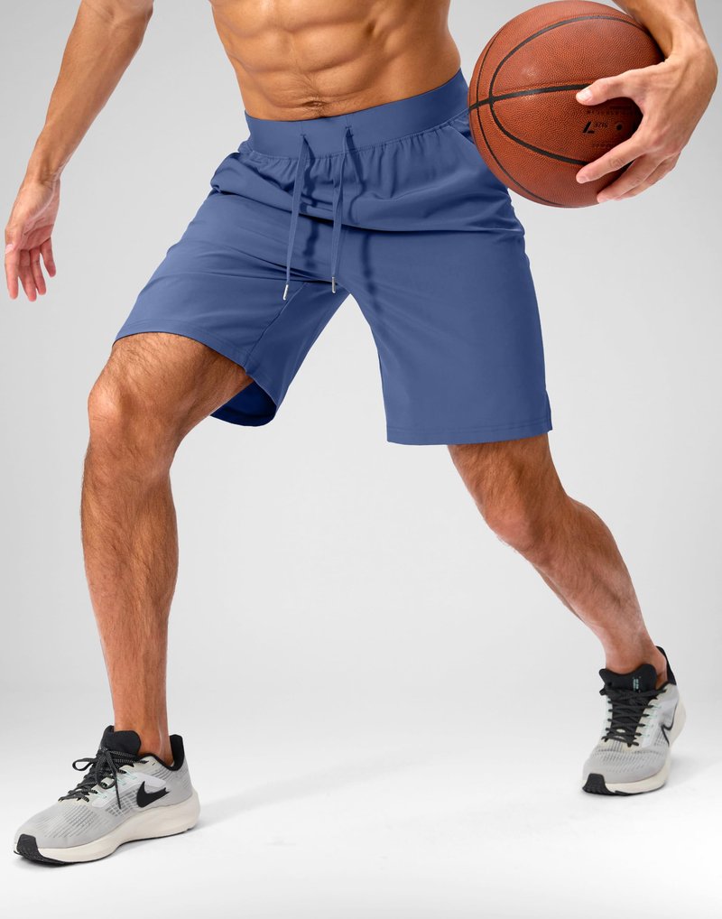 Soothfeel Men's Running Shorts with Zipper Pockets 9 Inch Lightweight Quick Dry Gym Sports Athletic Workout Basketball Shorts for Men (Blue, XL)