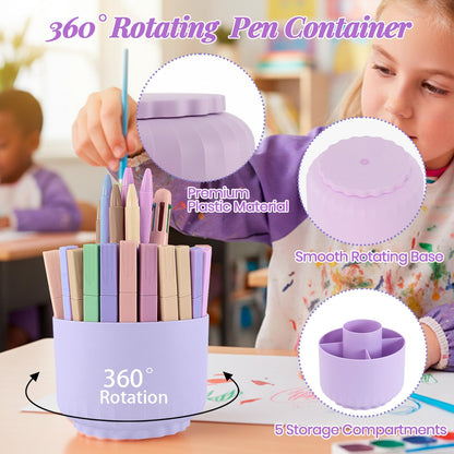 Smloplom Purple Desk Accessories, 11Pcs Desk Organizer with 360°Rotating Pen Holder, Stapler, Staples, Staple Remover, Pen, Ruler, Tape Dispenser, Tape, Clips, Scissor, Notes, Office Supplies