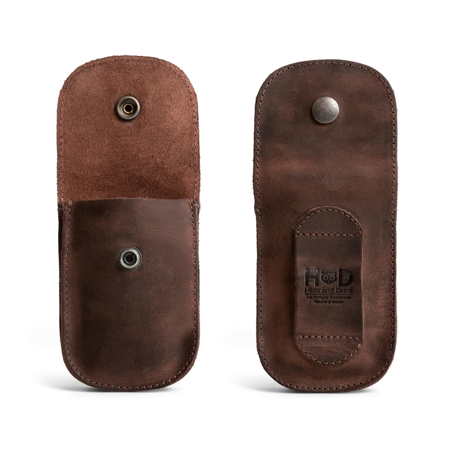 Hide & Drink, Full Grain Leather Holster Pouch, Durable EDC Waist Bag for Coins, Pocket Wallet, Headphones, Personal Items, Conveniently Attaches to Belt, Snap Closure, Handmade, Bourbon Brown