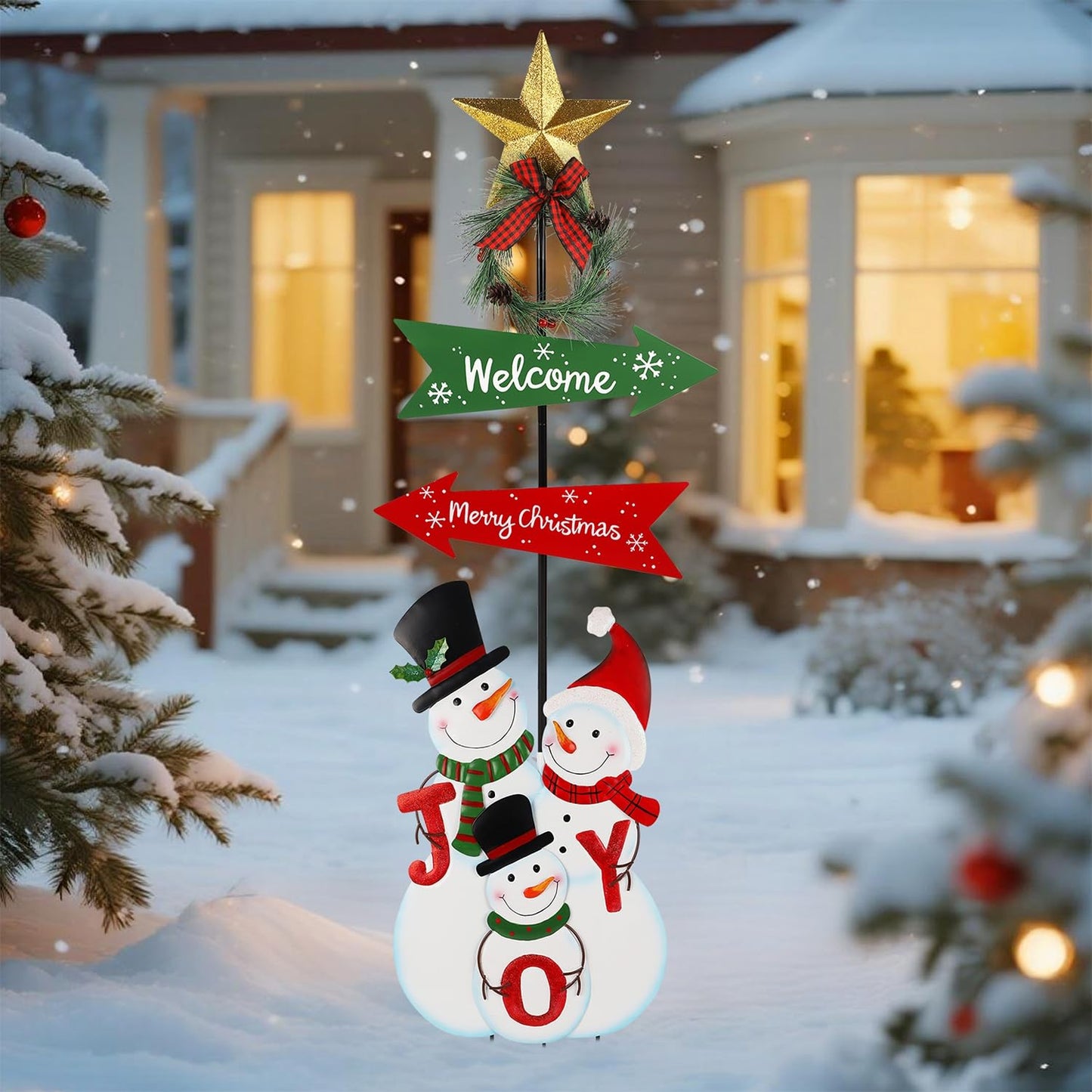 Stentec Outdoor Christmas Decorations, 50" Height Christmas Snowmen Yard Signs with Metal Stake, Xmas Yard Welcome Decorative for Holiday New Year Winter Walkway Garden Pathway Patio Lawn