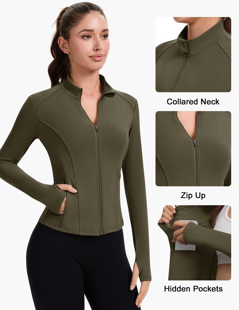 ZHENWEI Workout Jackets for Women Full Zip Up Cropped Athletic Long Sleeve Lightweight Slim Fit Running Tops with Pockets