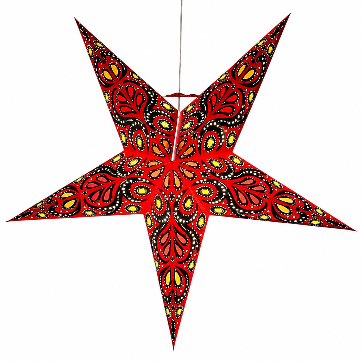 YEPSIO Lantern Lampshade Paper Star Light Shades Large 60cm Hanging Decorations for Christmas Wedding Home Decoration Birthday Party Foldable 5 Pointed Star (Red, Black, Yellow)