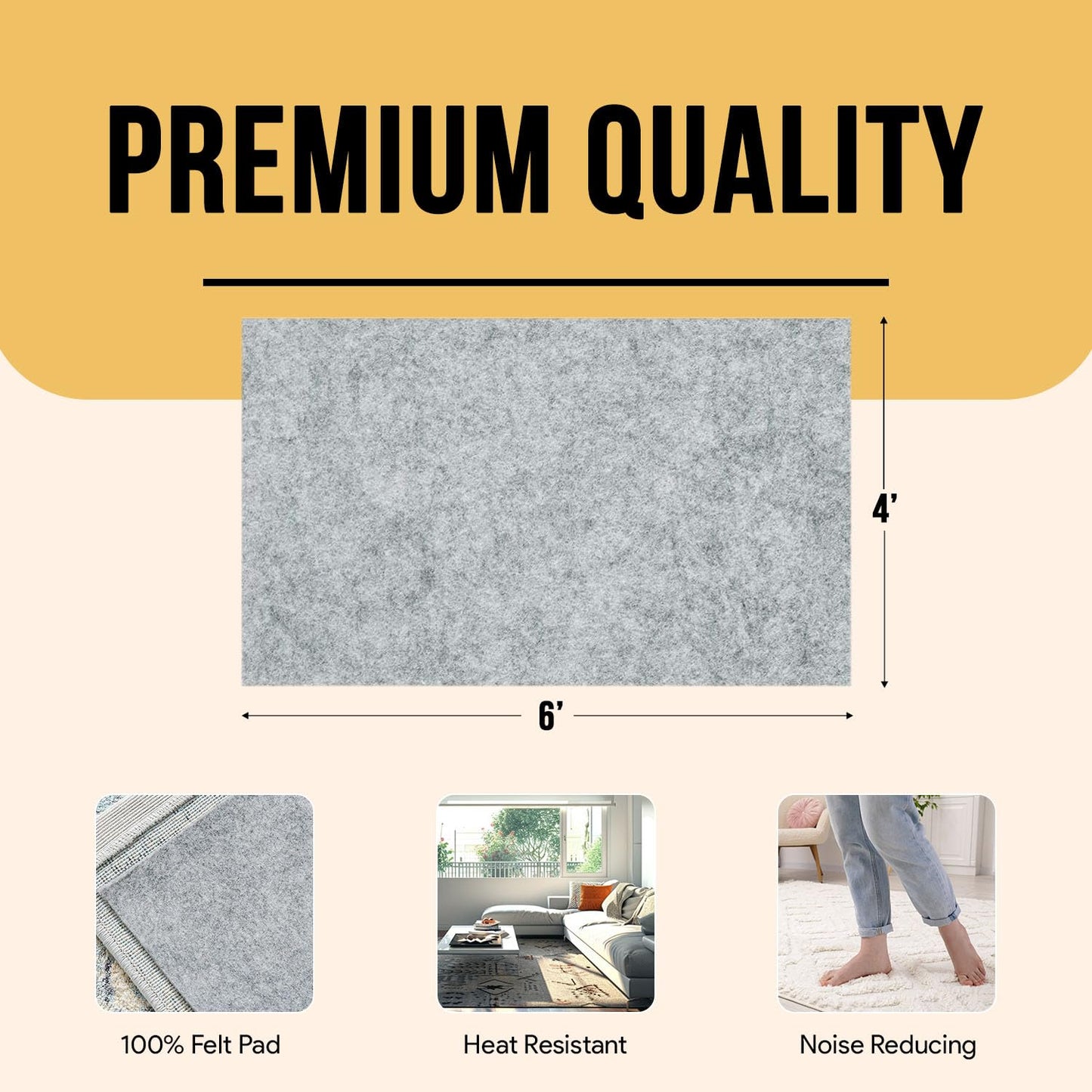 Premium Felt Rug Pad 4x6 Feet, Thick Rug Pads for Hardwood Floors, Laminate, Vinyl, Stone, Carpet & Tile, Under Rug Padding