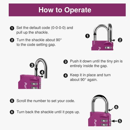 Puroma 1 Pack Combination Lock for Locker 4 Digit Outdoor Waterproof Padlock for School, Gym, Sports, Fence, Toolbox, Gate, Case, Outdoor, Hasp Storage, Cabinets (Red-Violet)