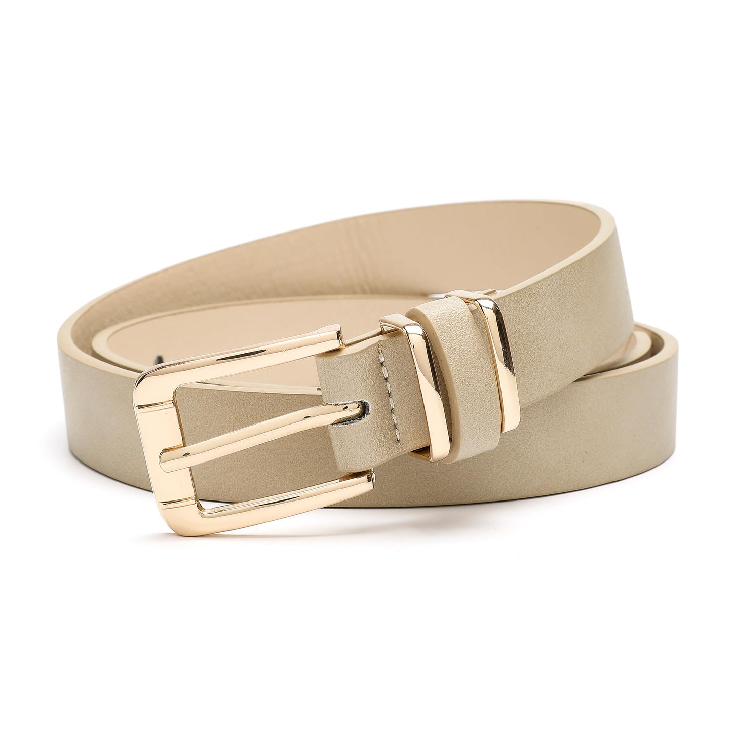 IFENDEI Women Waist Belts for Dresses Thin Black Skinny Leather Belts with Gold Pin Buckle Beige X-Small