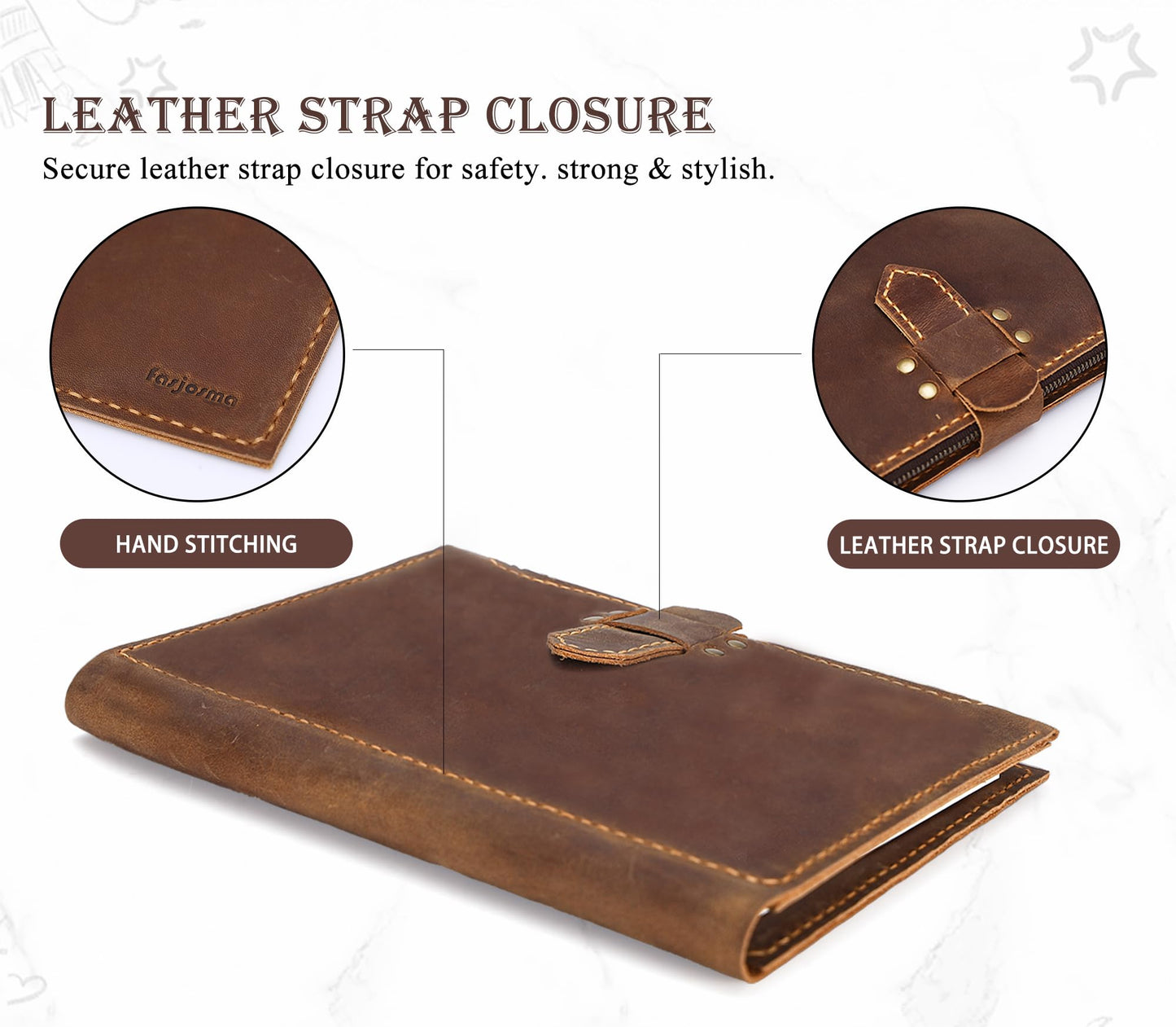 Fasjosma Leather Sketchbook Cover for A5/5.5"x8.5" Top Spiral Bound Sketch Pads - Handmade Genuine Leather Artist Case with Pencil Holder & Zipper Pocket, Professional Drawing Supplies