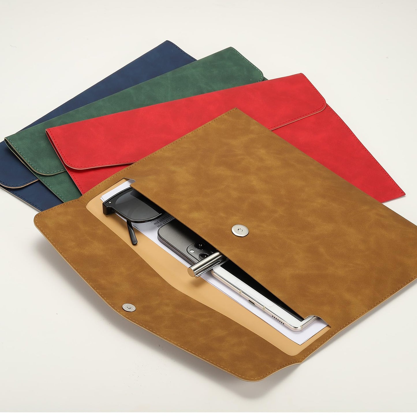 PATIKIL PU Leather A4 File Folder, 2Pcs Document Holder Filing Organizer Portfolio Envelope Folder Case with Snap Closure for Letter Receipt, Green