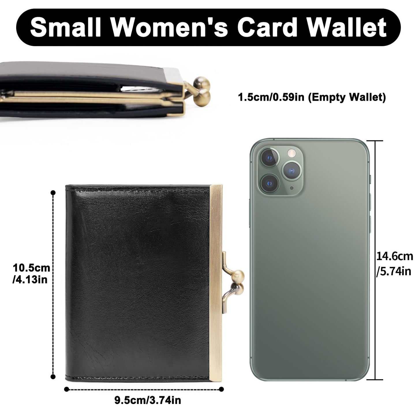 GOIACII Credit Card Holder Vintage Wallet for Women Genuine Leather Ladies Card Cases with Kiss Lock Small Black