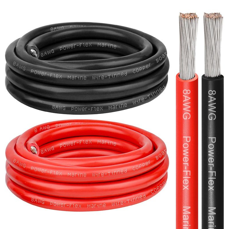 8 Gauge Marine Wire, 8 AWG Tinned Copper Electrical Wire, Boat Cable for Automotive, Solar, Car Audio, Trailer, Camper & Marine Wiring(8 AWG, 5FT Red + 5FT Black)