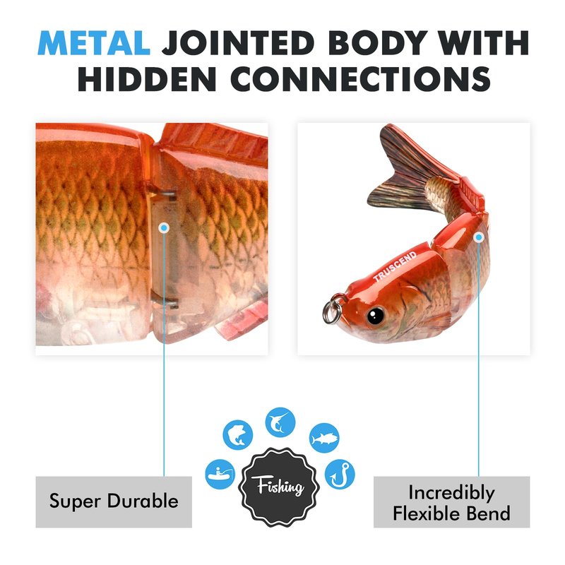 TRUSCEND Easy Catch SwimMax with BKK Hooks, Magic Noisy Wiggling and Vibrating Actions for More Bites, Lifelike Fishing Lures for Bass Trout Walleye Crappie, Strongest Dyneema Fiber Jointed Swimbaits