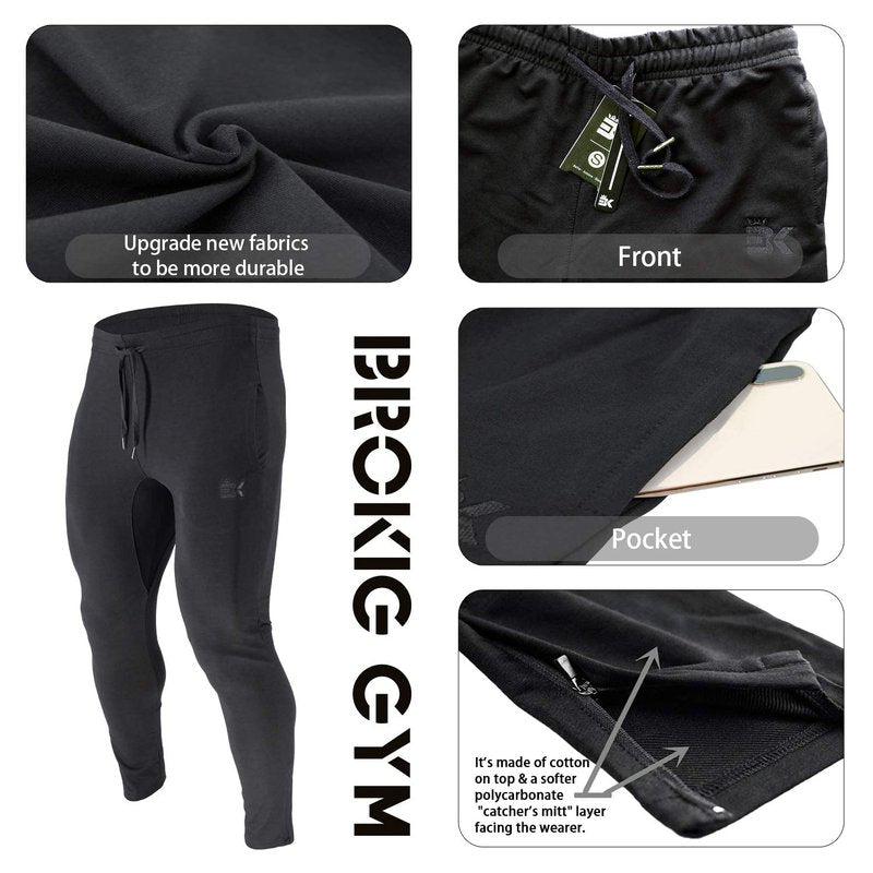 BROKIG Mens Zip Joggers Pants Casual Gym Workout Track Pants Tapered Sweatpants with Pockets (Large, 2 Pack Black+Dark Grey)