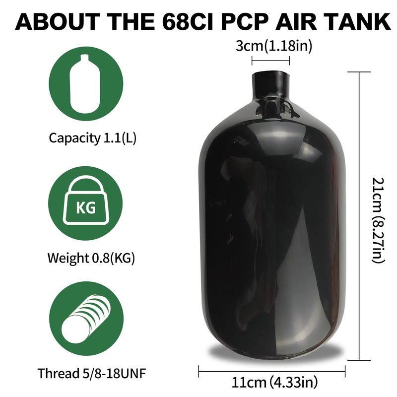 Orctac DOT 68ci PCP air Tank System,4500psi Black Carbon Fiber Paintball Tank,HPA Tank Paintball air Tank pcp Tank with 5/8-18UNF Thread Dual Gauge Valve and Tank Handbag