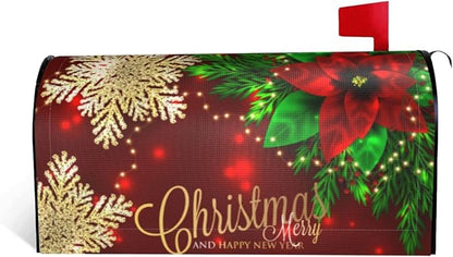 Christmas Mailbox Covers Poinsettia Gold Snowflake Xmas Magnetic Letter Post Box Cover Standard Size 21 x 18 Inch Garden Yard Home New Year Holiday Decorative