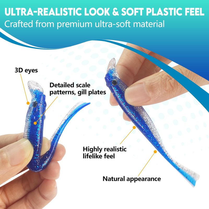 Eupheng 3.5Inches/4Inches/6Inches Soft Plastic Swimbait with Lip, Trimmable Tail, Realistic Mid-Strolling Hover-Strolling Soft Fishing Lures for Bass Fishing