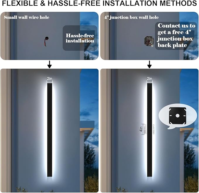2 Pcs 79in Modern Outdoor Wall Lights, 2700K-6500K Dimmable Outdoor Wall Sconce Long Wall Light with Remote Control Exterior Linear Wall Lighting Fixtures for Garage House