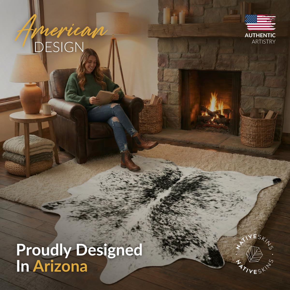 NativeSkins Faux Cowhide Rug – Gray (Medium) | 4.3ft x 5.7ft | Cow Print | Western Bedroom Decor | Hand-Cut, Faux Suede No-Slip Backing | Western Rug | Animal Print | Cow Hide