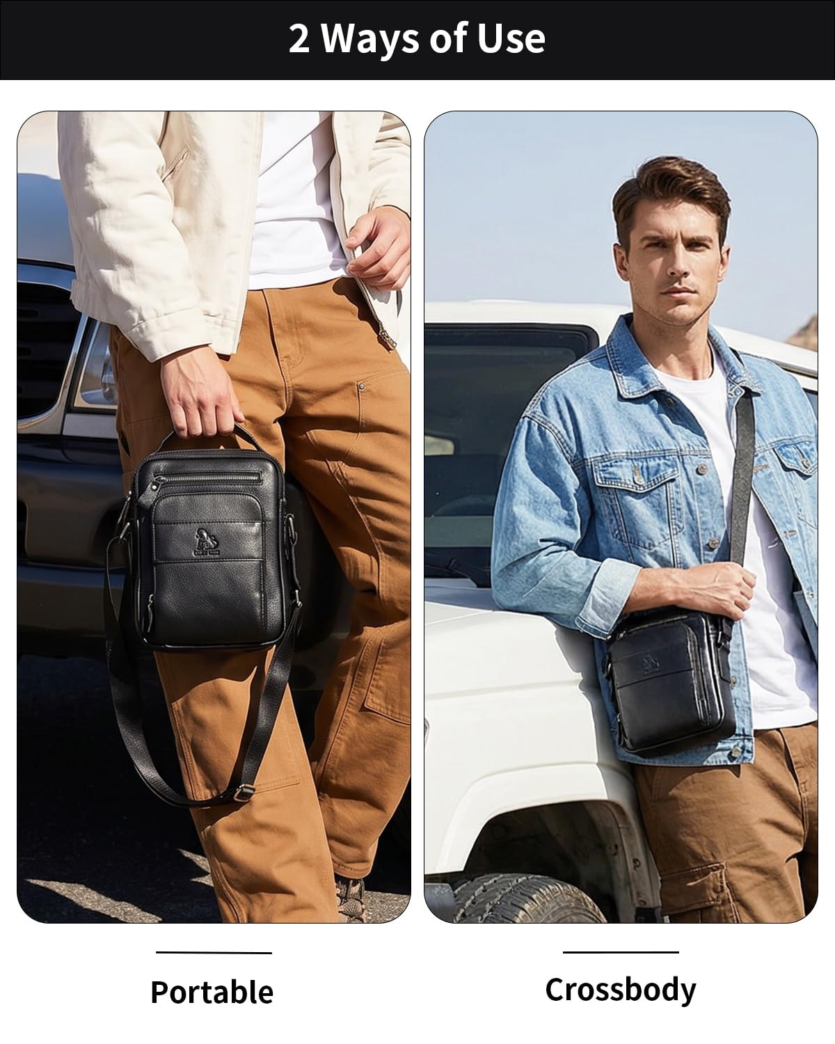 STEELLION Men's Vinatge Leather Crossbody:Compact with Organized Pockets,Stylish & Functional for Everyday Carry (black)
