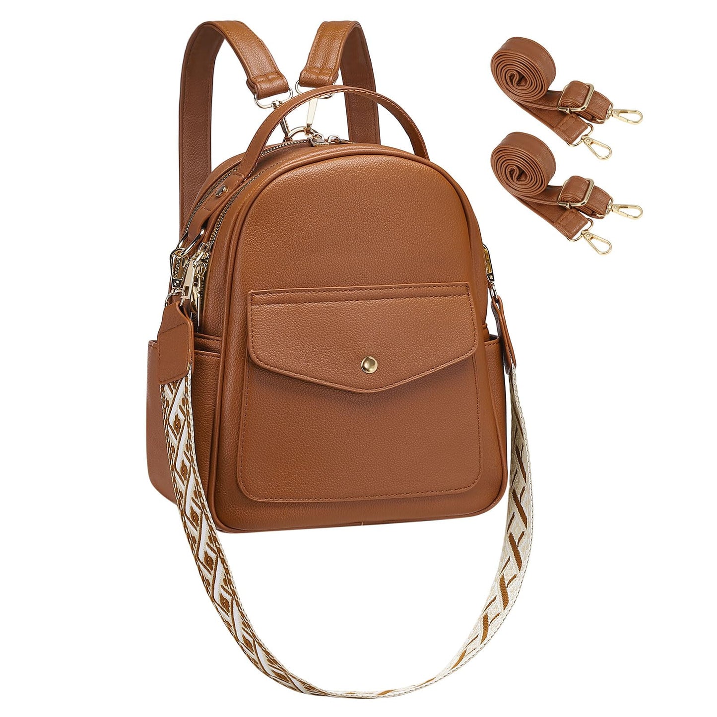 Convgo Small Backpack Purse for Women PU Leather Mini Backpack Travel Convertible Shoulder Bag with 3 Replaceable Shoulder Straps, Brown