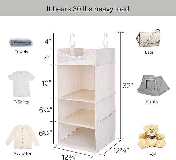 StorageWorks 3-Shelf Hanging Closet Organizer, Adjustable Hanging Closet