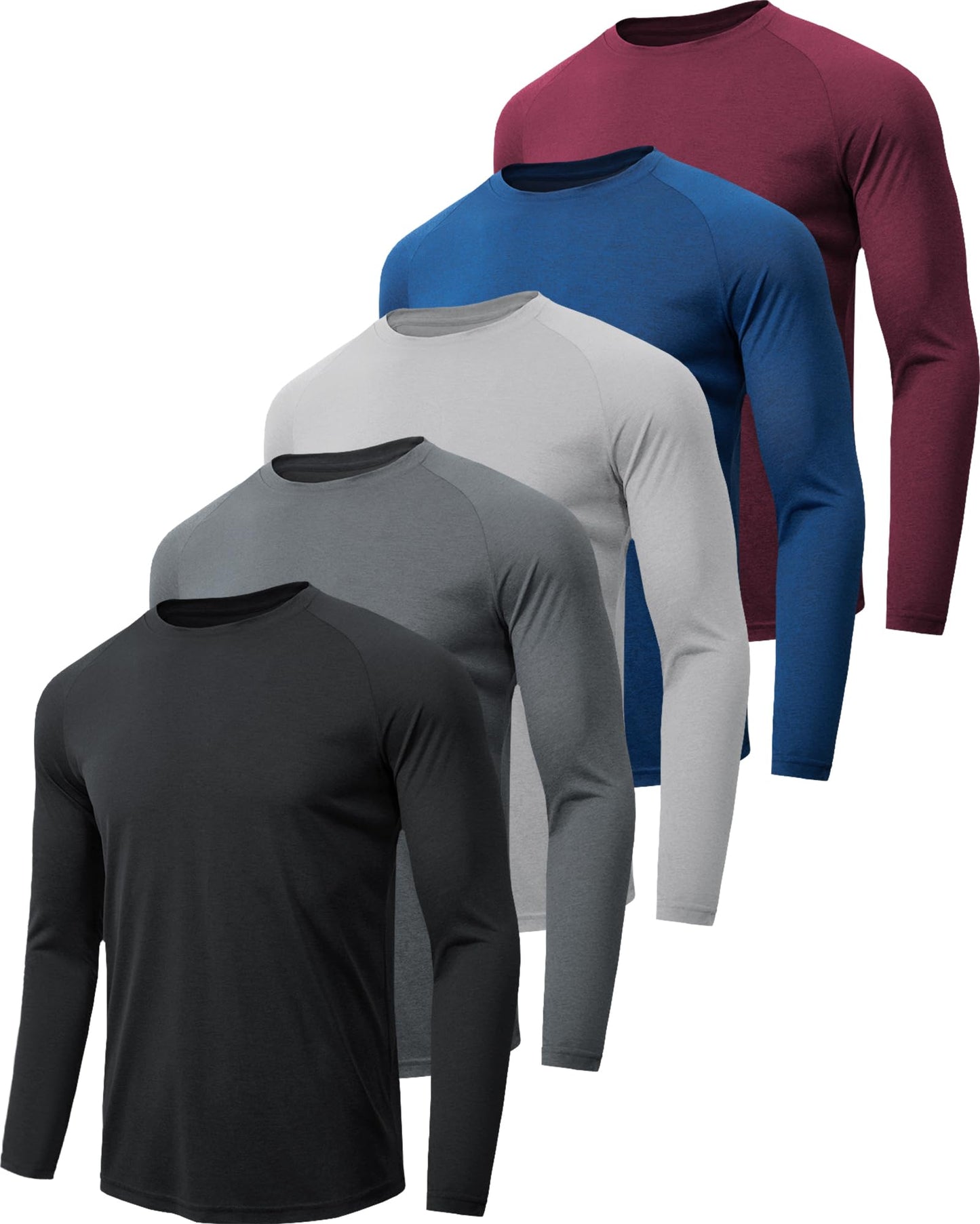 MLYENX 5 Pack Long Sleeve Shirts for Men UPF 50+ UV Sun Protection Quick Dry Moisture Wicking Workout Tee Shirts 3XL