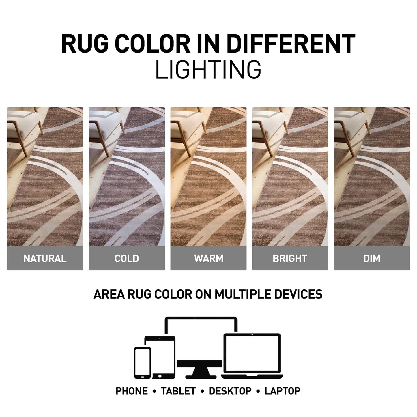 Rugshop Modern Wavy Circles Design Runner Rug, Carpet with Jute Backing for Hallway, Entryway, or Kitchen, Brown, 2' x 7'2"