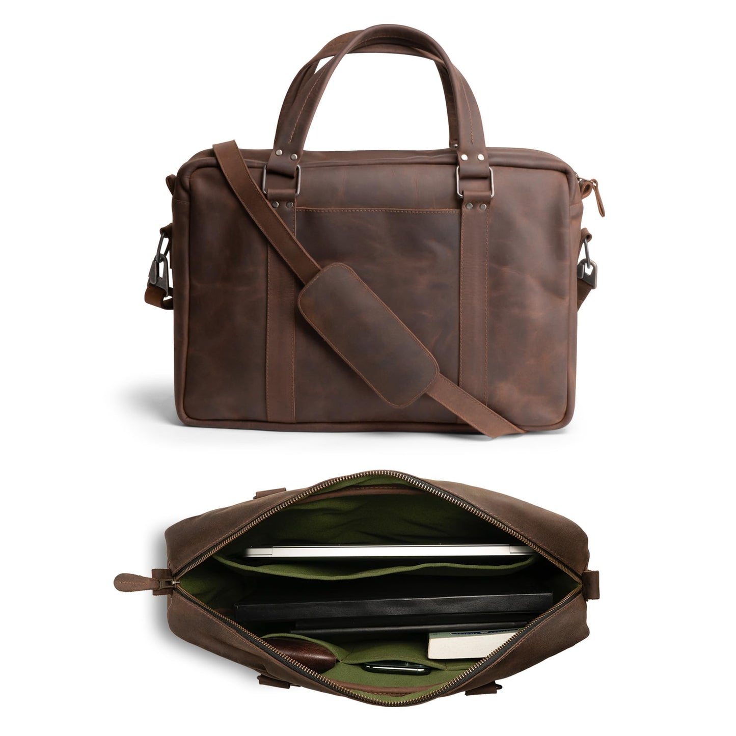 Leather Briefcase for Men with Shoulder Strap, Crossbody Laptop Bag for Mens, Computer Brief Case for Work, Men's Briefcases, Brown Messenger Bags Professional, Genuine Satchel for Women, Office Cases
