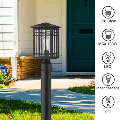 Rosient Outdoor Post Lights Fixture - Exterior Post Lantern with Seeded Glass in Black Finish - Pillar Light Ideal for Patio, Pathway, and Driveway - Outdoor Pole Lights for Porch Post Lighting, Black