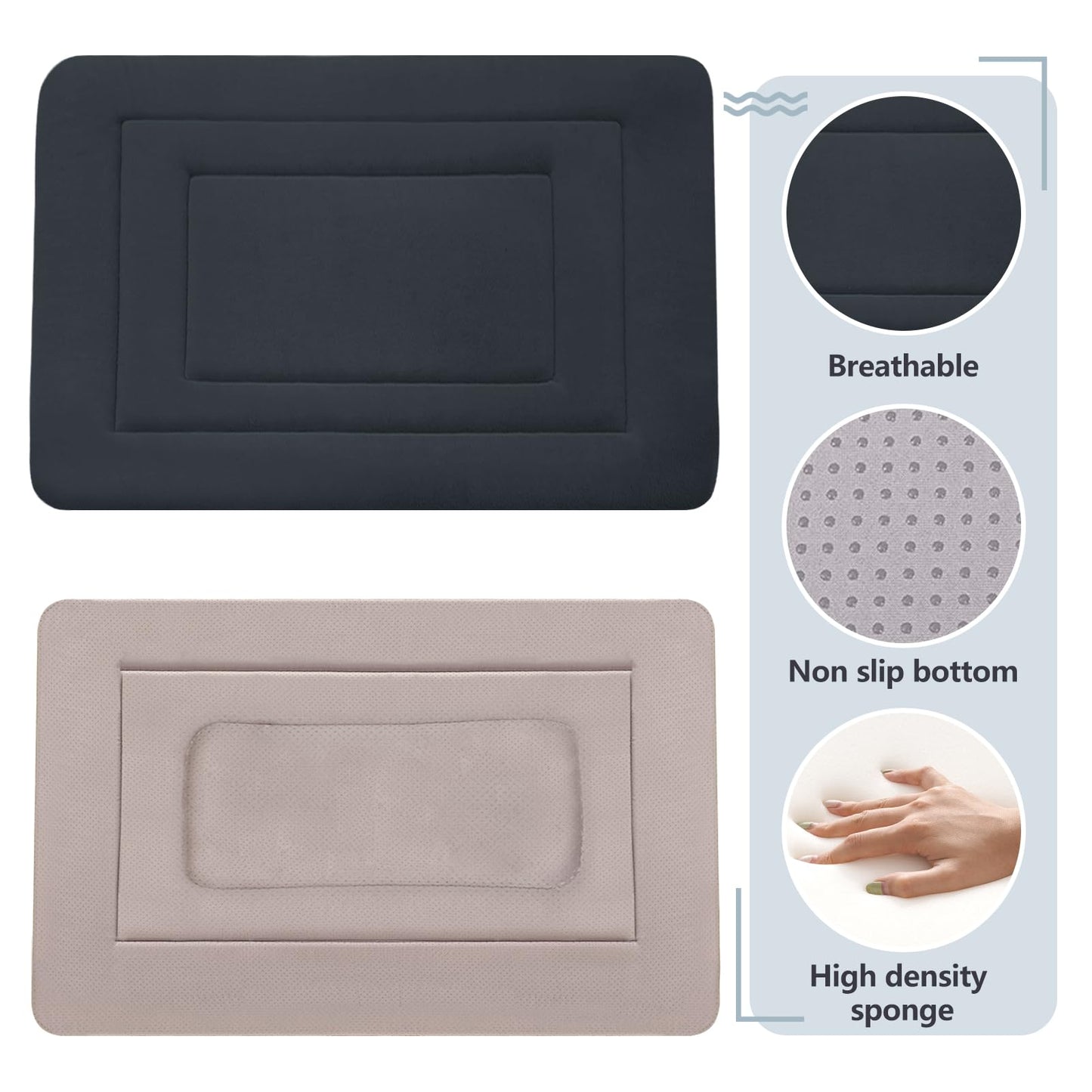 JoicyCo Dog Bed Soft Dog Crate Bed Pad Mat, 42 in Non Slip Bottom Washable Beds for Large Dogs, Pet Bed Mattress Kennel Pad, Dark Blue Gray