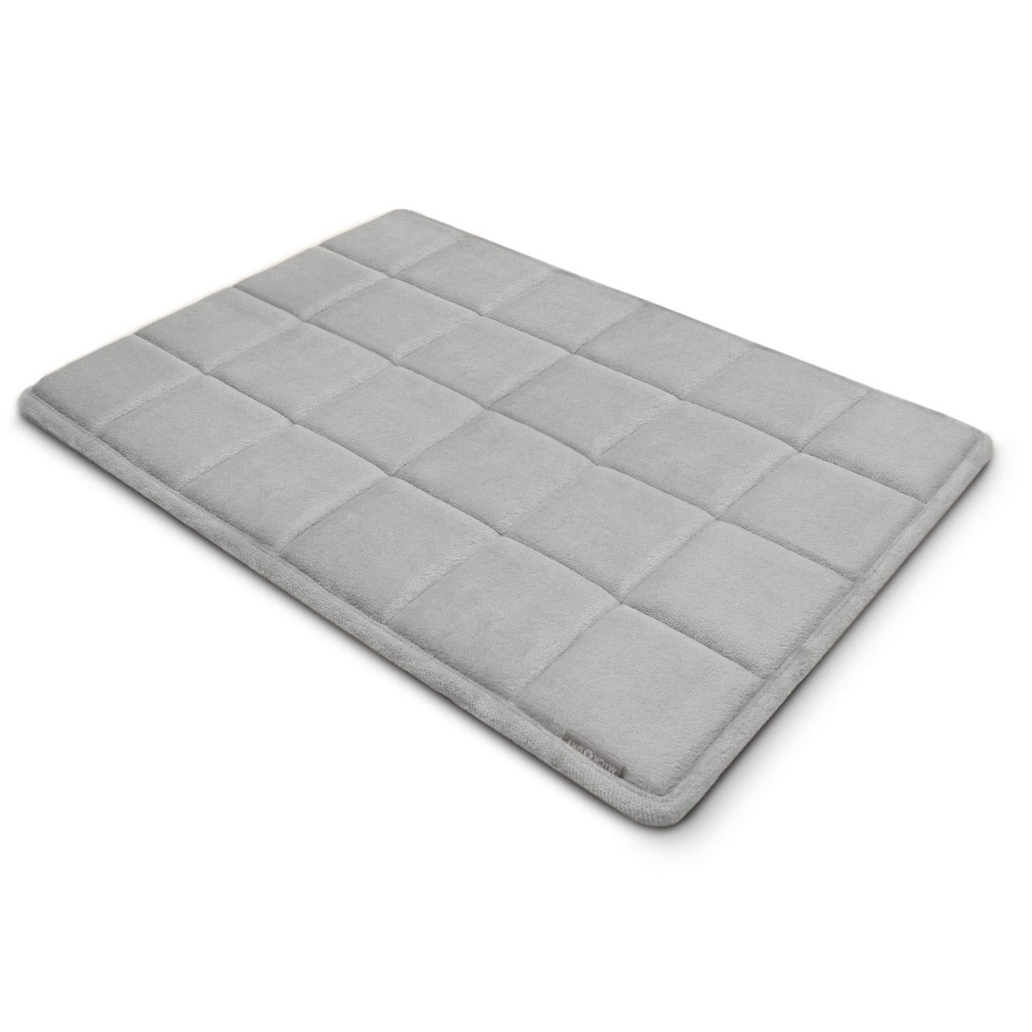 MICRODRY - Luxurious Square-Embroidered Memory Foam Bathroom Rug, Charcoal-Infused Bath Rug with Skid-Resistant Base, Absorbent Kitchen, Room & Bathroom Rugs, 16 x 24 inches, Light Grey