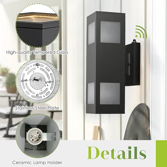 Outdoor Wall Light, 2 Pack Dusk to Dawn Outdoor Light Fixture, 13" Waterproof Black Outdoor Lights Modern, Large Up Down Exterior Lighting Fixture for Patio, Garage, Hallway, Doorway