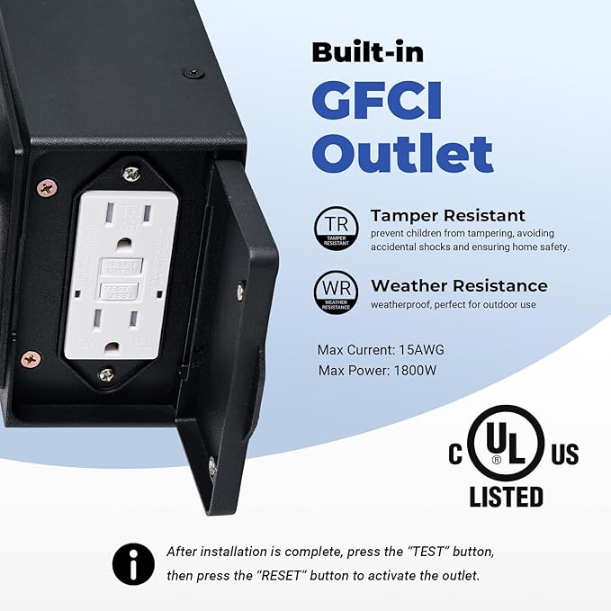 Black Outdoor Patio Lights with GFCI Outlet 2-Pack, Upgraded Motion Sensor Outside Lighting with Water Ripple Glass, Dawn to Dusk Outdoor Light Fixture for House, Garage, Garden, Waterproof