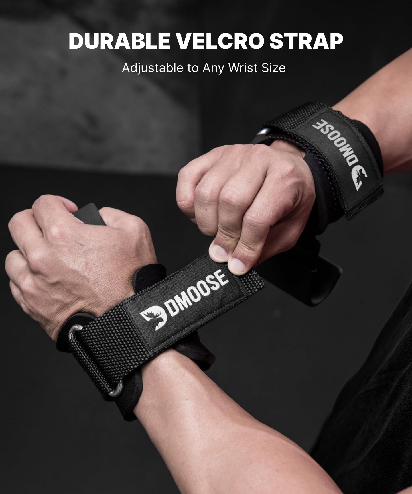 DMoose Fitness Weight Lifting Hooks (Pair) for Deadlifts, Pull Ups, Rows & Shrugs - Anti-Rip Nylon Strap Hand Grips with Thick Wrist Padding - Heavy Duty Wrist Straps for Weightlifting (Green)