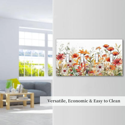 Watercolor Wild Flower Floral 4 Gang Decorative light switch plate Quad Toggle Wall Plate Covers Switchplate Electrical Faceplate for Nursery Bedroom Bathroom Decor