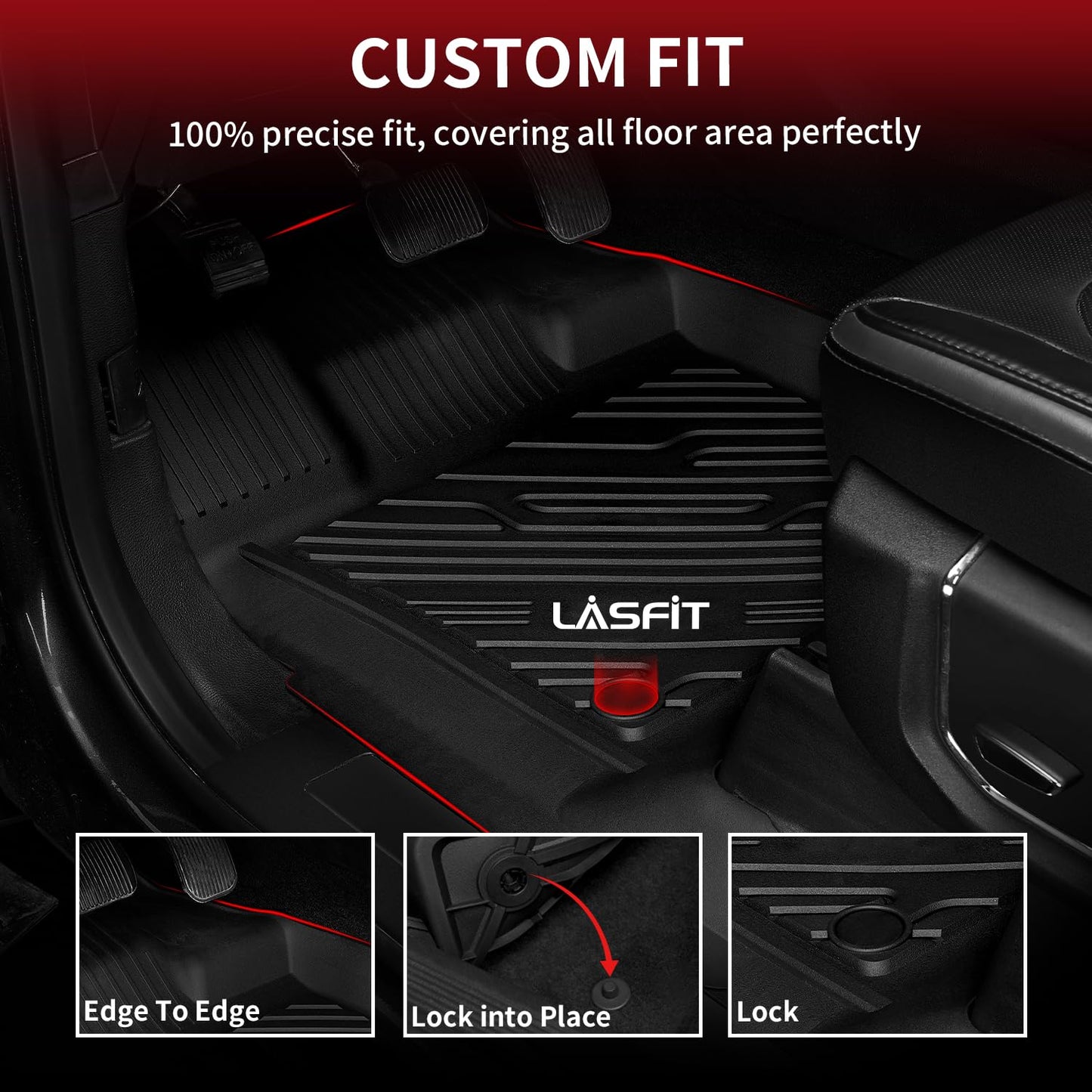 LASFIT Floor Mats for Ford F250 F350 F450 2017-2026 Crew Cab Front Bucket Seat|Rear W/Fold-Flat Storage All Weather Carpet Floor(Not fit Vinyl Floor) Super Duty TPE Car Floor Liner, 1st&2nd Row